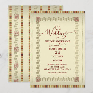 Invitation Crème Tribale Autochtone Rouge Foncé et Marron pou