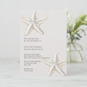 Invitation Crème Tropicale Gold White Starfish Plage Mariage