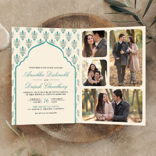 Invitation Crème Turquoise Ikat All in One Mariage indien