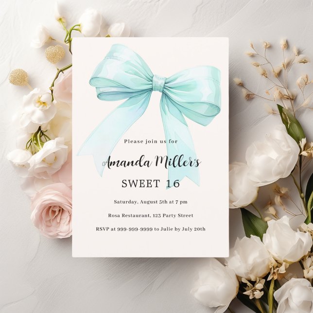 Invitation crème turquoise verte arc élégant Sweet 16 (Créateur téléchargé)