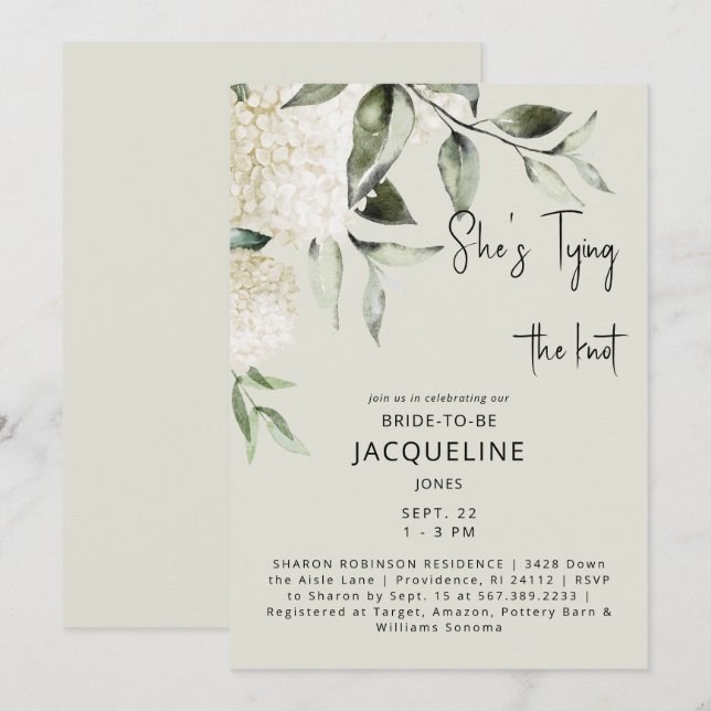 Invitation Crème Tying the Knot Hydrangeas Baby Shower de Mar (Devant / Derrière)