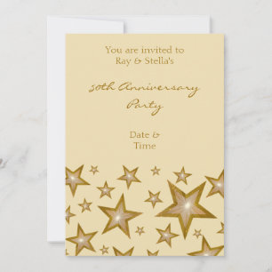 Invitation Crème verticale Gold Stars '50th Anniversary'