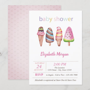 Invitation Crèmes glacées à l'aquarelle Points Baby Shower