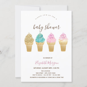 Invitation Crèmes glacées Baby shower rayé rose