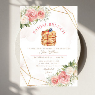 Invitation Crêpe aux fruits Fleurs roses Brunch pour la Marié