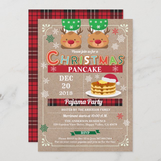 Invitation Crêpe de Noël et anniversaire de enfant de la fête (Devant / Derrière)