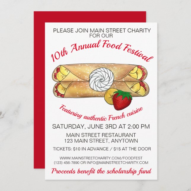 Invitation Crêpe Pancake France French Food Festival Crepes (Devant / Derrière)