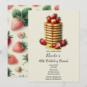 Invitation Crêpes aux fraises empilées pour le brunch d'anniv