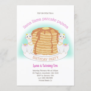 Invitation Crêpes et pyjamas Anniversaire   Llama