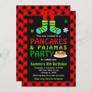 Invitation Crêpes et pyjamas Chaussettes d'anniversaire Red P