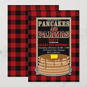 Invitation Crêpes rustiques et pyjama carreaux rouge et noir