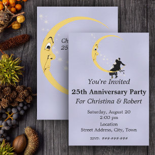 Invitation Crescent Moon Face Stars Couple Anniversaire 25e