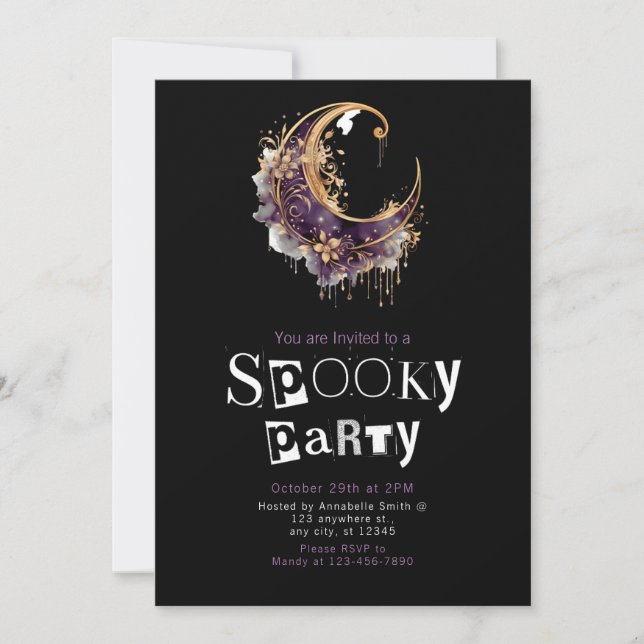 Invitation Crescent Moon Minimaliste Halloween Party (Devant)