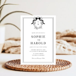 Invitation Crest Coquette Bow Monogramme Tout en un Mariage