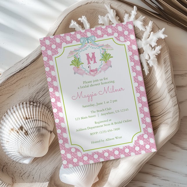 Invitation Crest de monogramme prépa Palm Beach (Créateur téléchargé)
