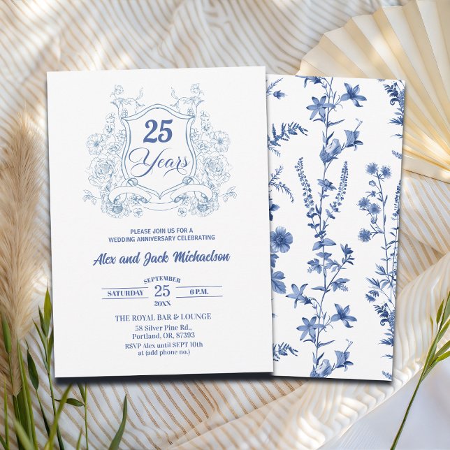 Invitation Crest Élégant Vintage 25e Anniversaire de Mariage (Créateur téléchargé)