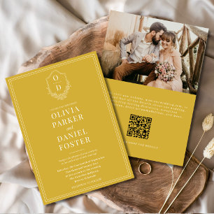 Invitation Crest Gold Champagne QR Code Mariage photo