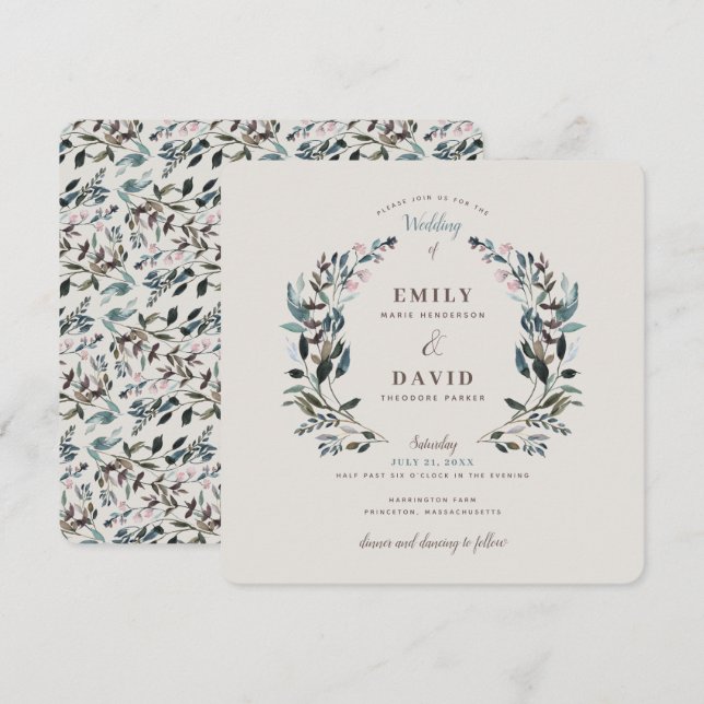 Invitation Crest jardin | Eggshell | MARIAGE CARRÉ (Devant / Derrière)