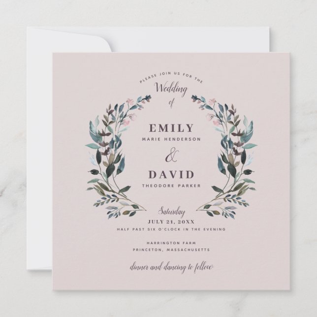 Invitation Crest jardin | Mauve Purple Floral Carré Mariage (Devant)