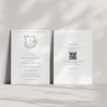 Invitation Crest Sage vert Monogramme QR Code Mariage<br><div class="desc">Faire-part de mariage vert à la sauge à la sauge,  à la poitrine formelle et élégante,  avec code QR et informations plus détaillées sur le dos.</div>