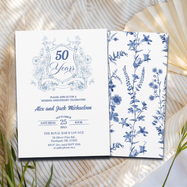 Invitation Crest Vintage Élégant 50e Anniversaire de Mariage (Créateur téléchargé)