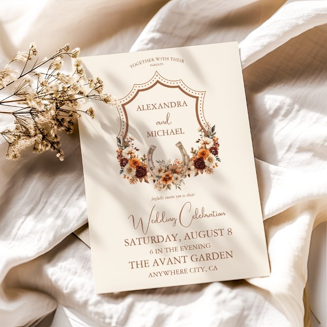 Invitation Crest Western Pays Bohème Floral Mariage (Créateur téléchargé)