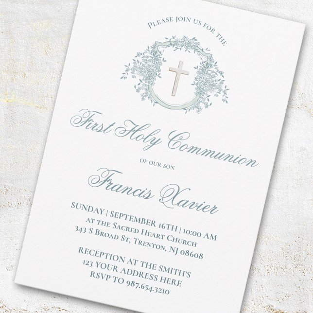 Invitation crête bleue | Première communion (Créateur téléchargé)