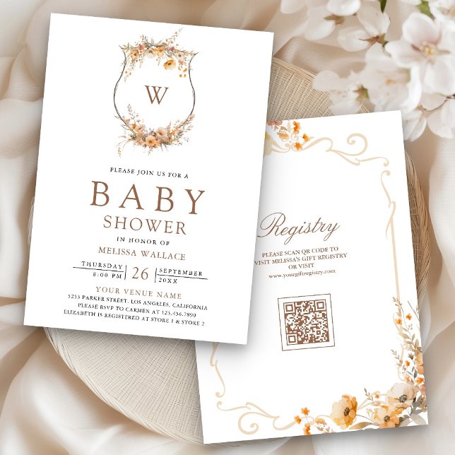 Invitation Crête de fleur sauvage d'automne Code QR Baby Show (Créateur téléchargé)