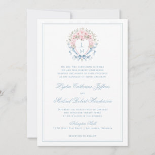 Invitation Crête de fleurs de cerise douce   Mariage de monog