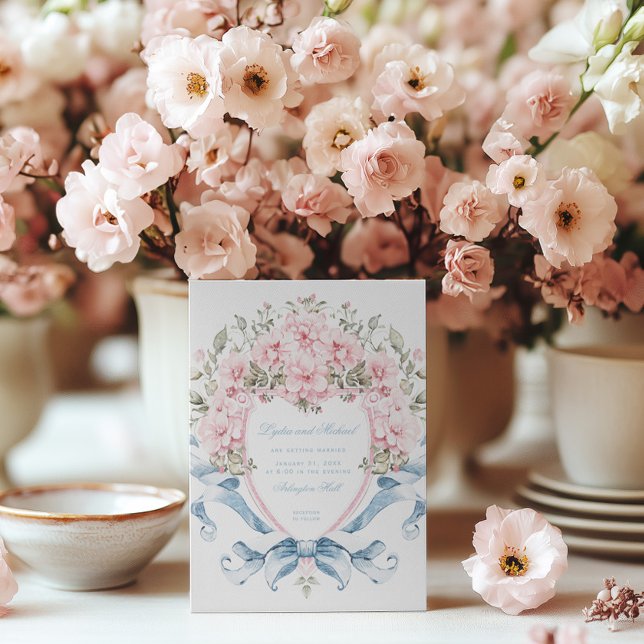 Invitation Crête de fleurs de cerise douce | Mariage de monog (Créateur téléchargé)
