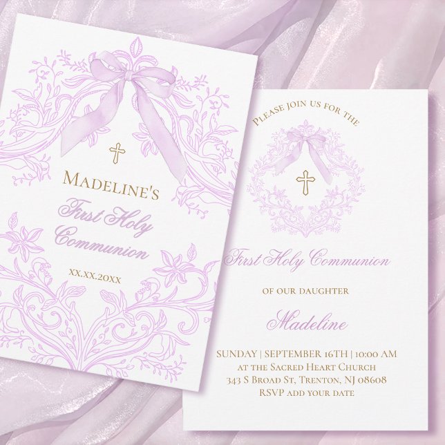 Invitation crête de lilas à l'aquarelle Première Sainte Commu (Créateur téléchargé)