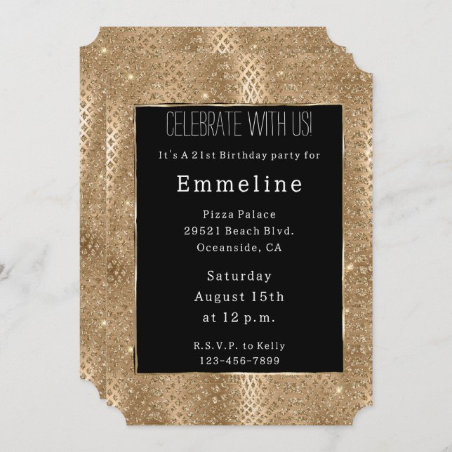 Invitation Crête de serpent à Parties scintillant de Glam Or (Devant / Derrière)