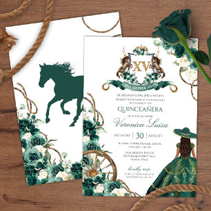 Invitation Crête florale Emerald Green Charro Quinceanera Inv