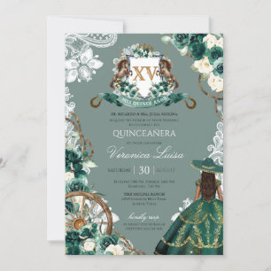 Invitation Crête florale Emerald Green Charro Quinceanera Inv