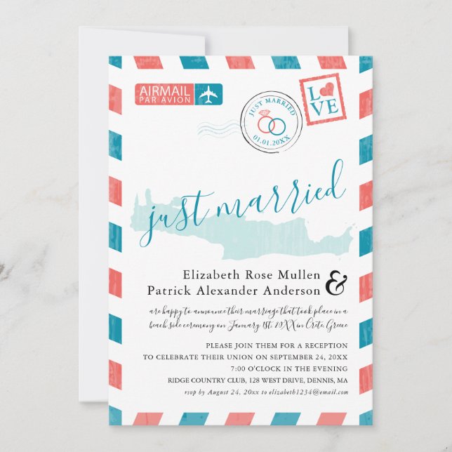 Invitation Crète Grèce Par Avion Antique Mariage (Devant)