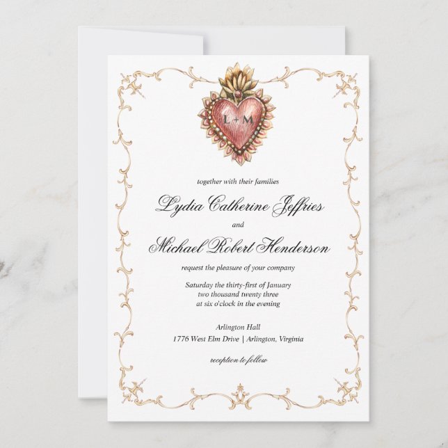 Invitation Crête sacrée de Heawrt | Mariage de monogramme (Devant)