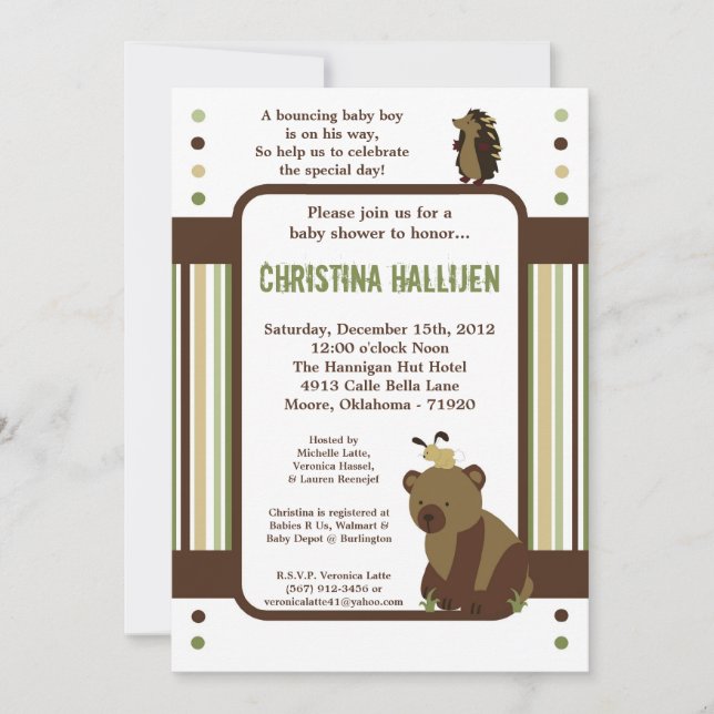 invitation creuse de baby shower de forêt (Devant)