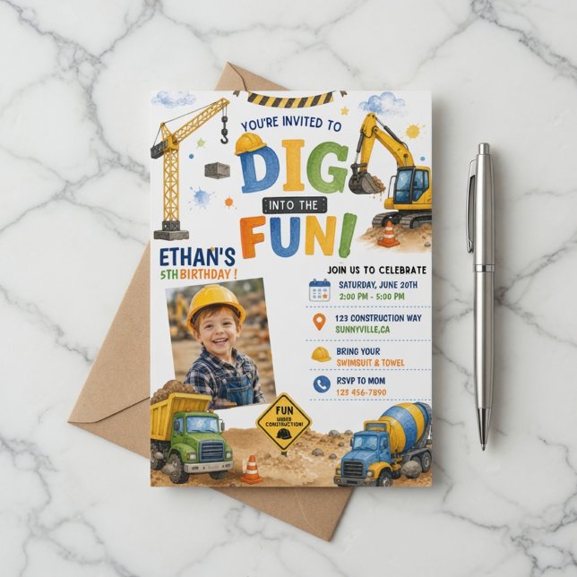 Invitation Creusez dans la fête d'anniversaire de constructio (Créateur téléchargé)