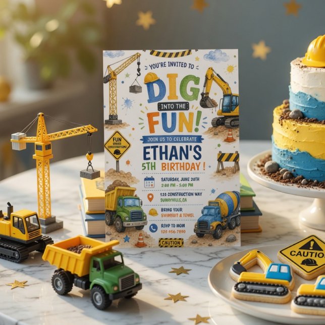 Invitation Creusez dans l'anniversaire de construction amusan (Créateur téléchargé)