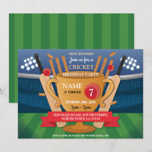 Invitation Cricket Anniversaire de la fête sportive vainqueur