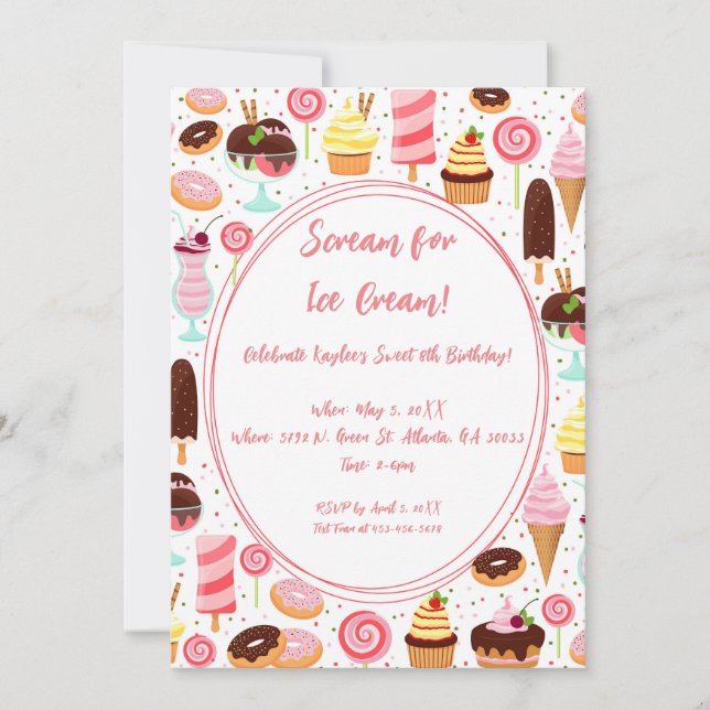 Invitation Crie pour Ice Cream Girls Sweet mignonne Anniversa (Devant)