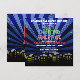 Invitation Crime Fighting Adventure Super Héros fête d'annive