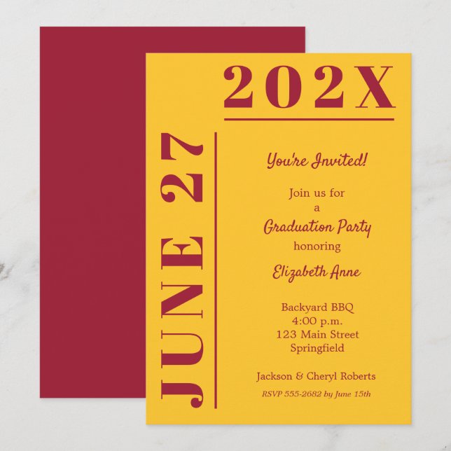 Invitation Crimson and Gold Graduation Party (Devant / Derrière)