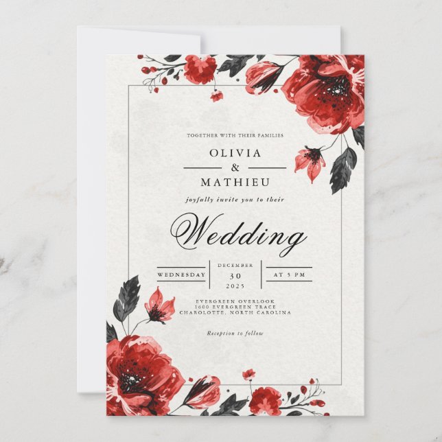 Invitation Crimson Bloom Mariage romantique (Devant)