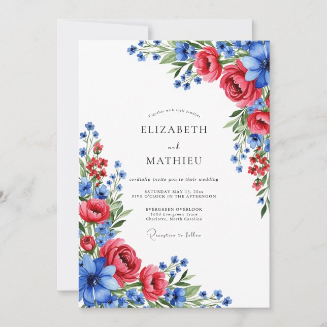 Invitation Crimson Blue Artistic Summer Wedding (Devant)