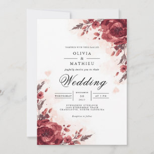 Invitation Crimson Floral Bloom Romance Mariage