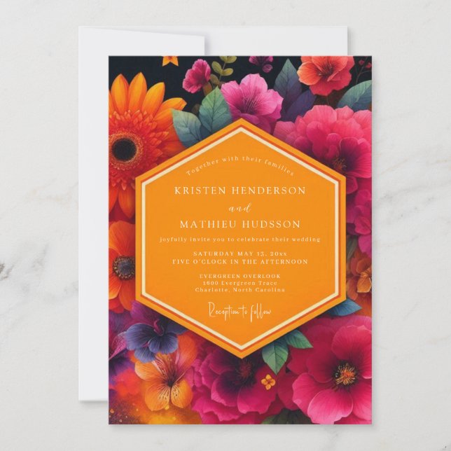 Invitation Crimson Floral Bloom Wedding (Devant)