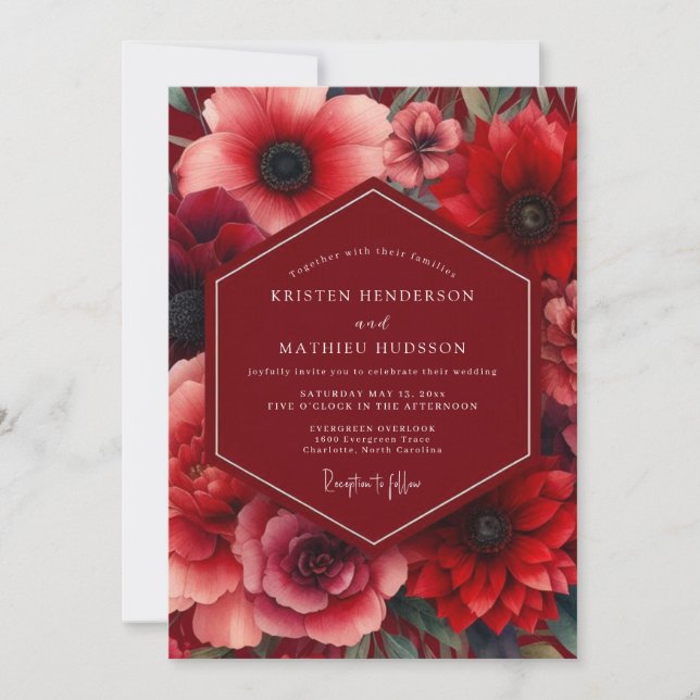 Invitation Crimson Floral Romance Wedding (Devant)