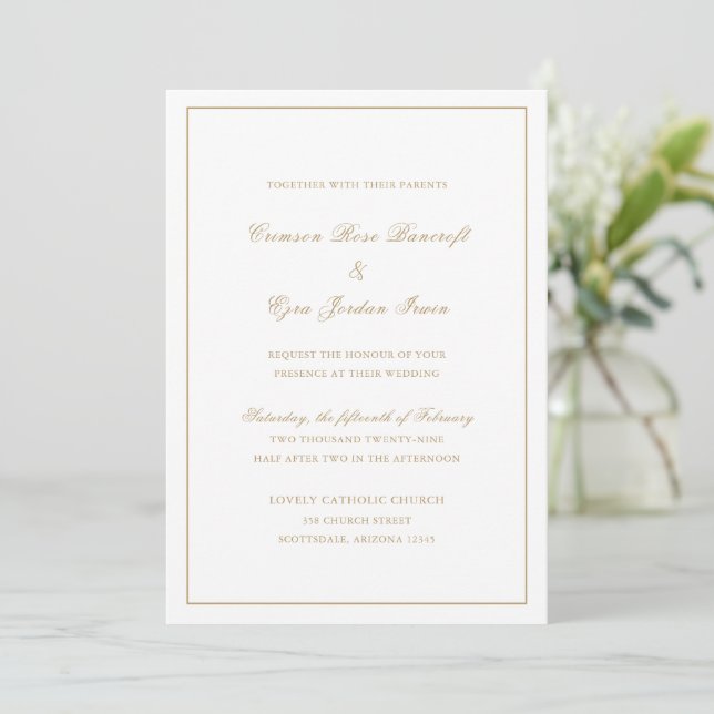 Invitation Crimson Gold Simple Mariage (Debout devant)
