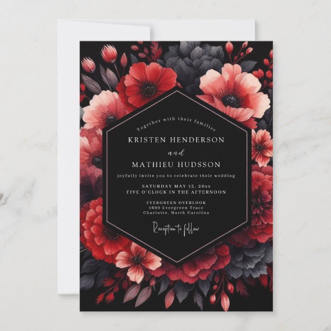 Invitation Crimson Nocturnal Bloom Wedding (Devant)